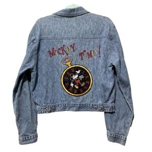 Disney Denim Trucker Jacket Blue Mickey Time Clock 42" Chest Mickey & Co Vintage